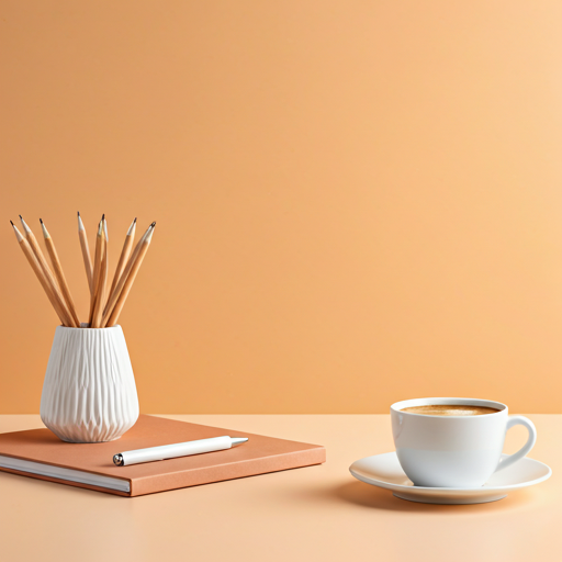 Soft morning light on a desk with a planner and coffee