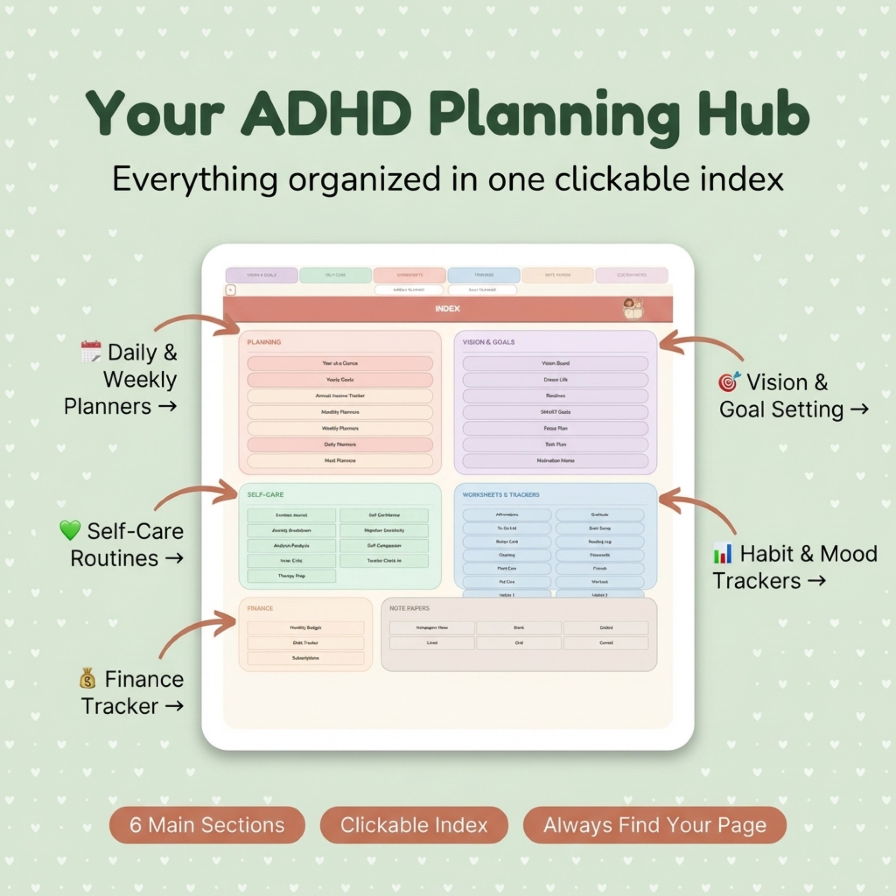 Index and navigation layout from the ADHD planner.