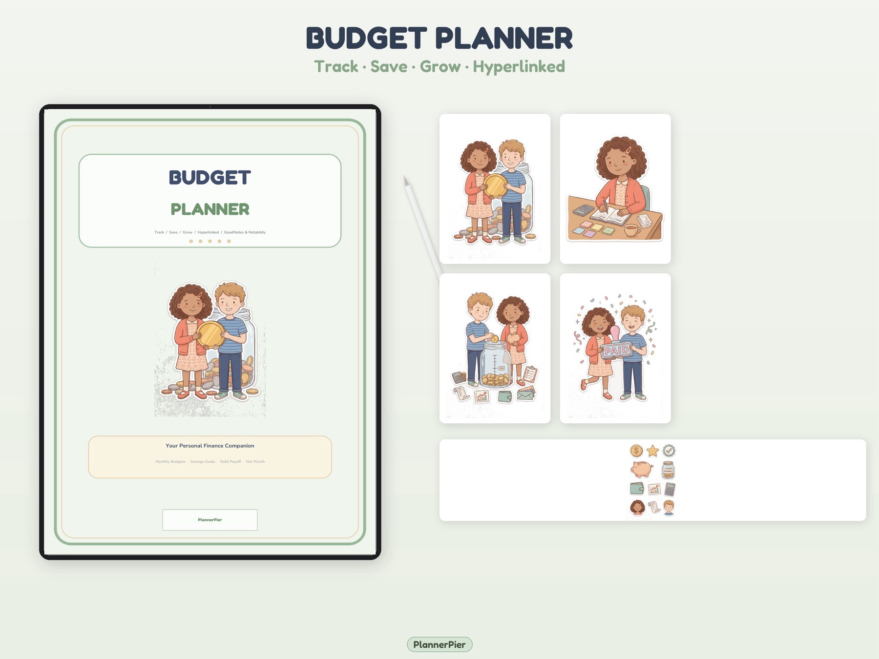 Budget Planner hero listing image displayed in a soft neutral Etsy-style mockup.