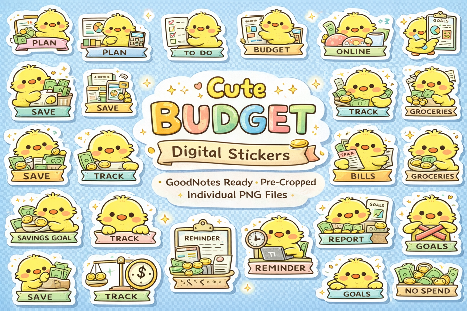 Cute Budget Digital Stickers hero image showing the full set.