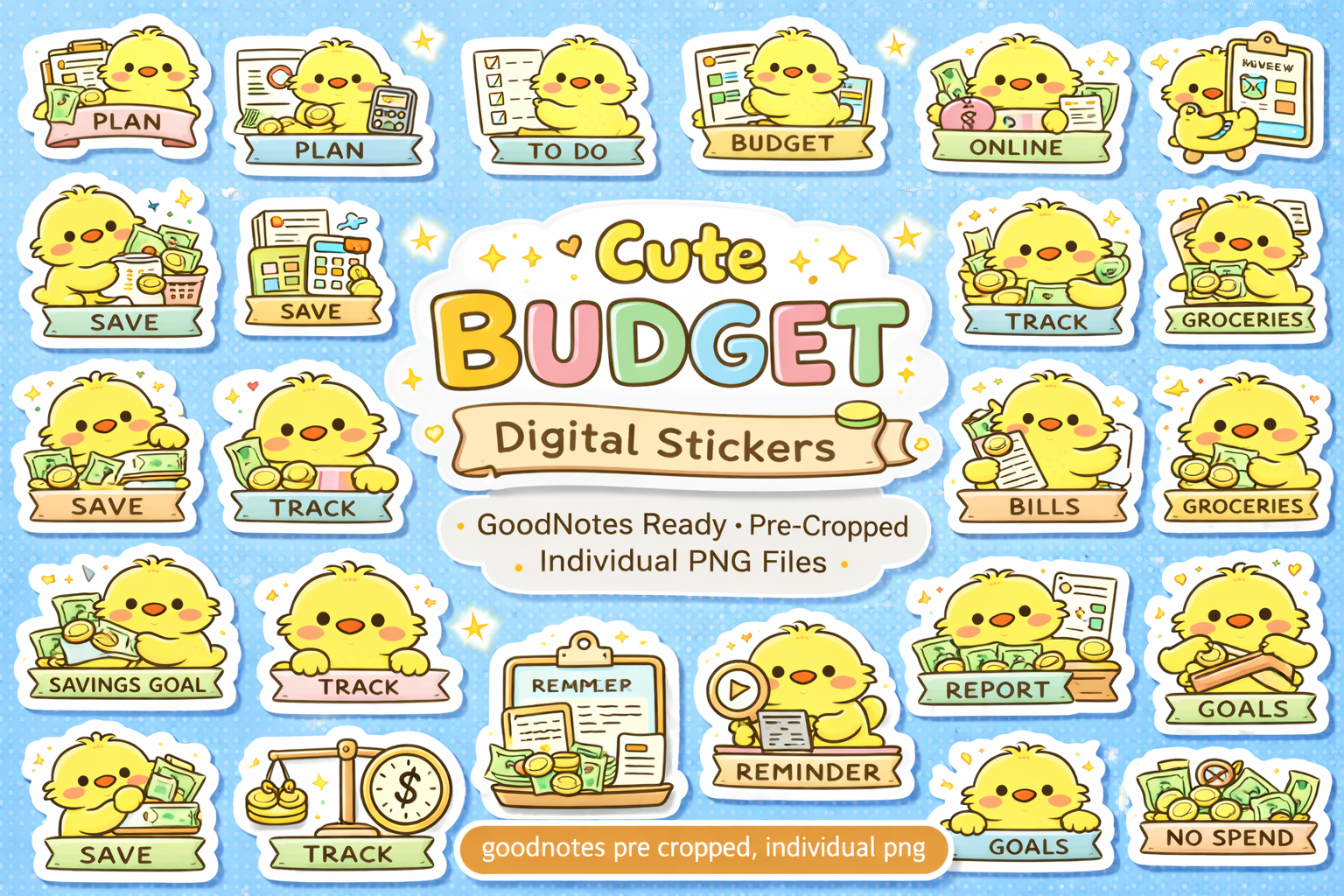 Budget stickers styled on a digital budget planner.