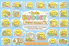 Budget stickers styled on a digital budget planner.