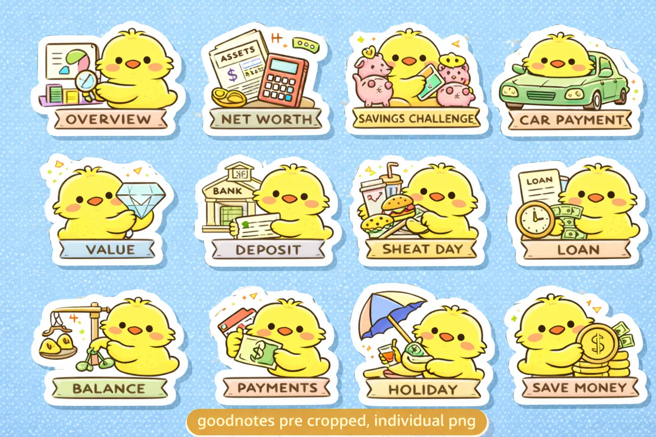 Close-up of cute budget sticker details.