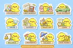 Close-up of cute budget sticker details.