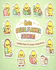 Cute digital planner stickers preview included inside the Ultimate Planner Bundle.