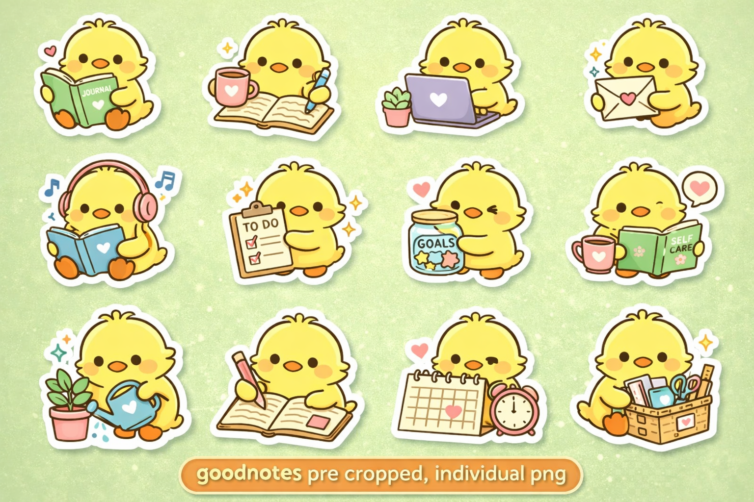 Close-up of cute sticker details and characters.