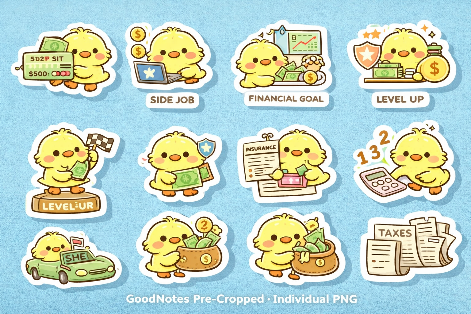 Finance stickers styled on a money tracker page.