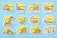 Finance stickers styled on a money tracker page.