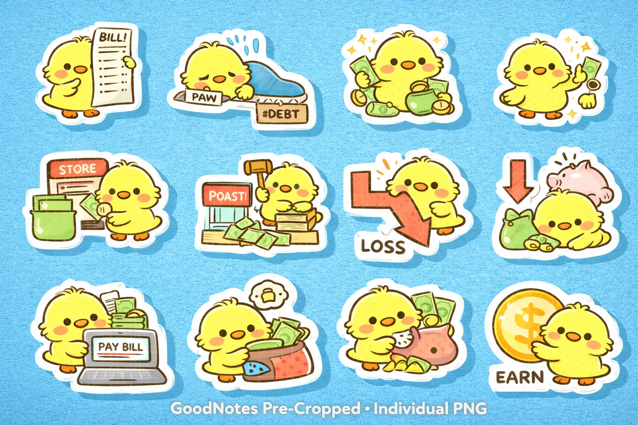 Close-up of cute finance sticker details.