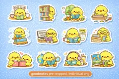 Close-up of cute reading sticker details.