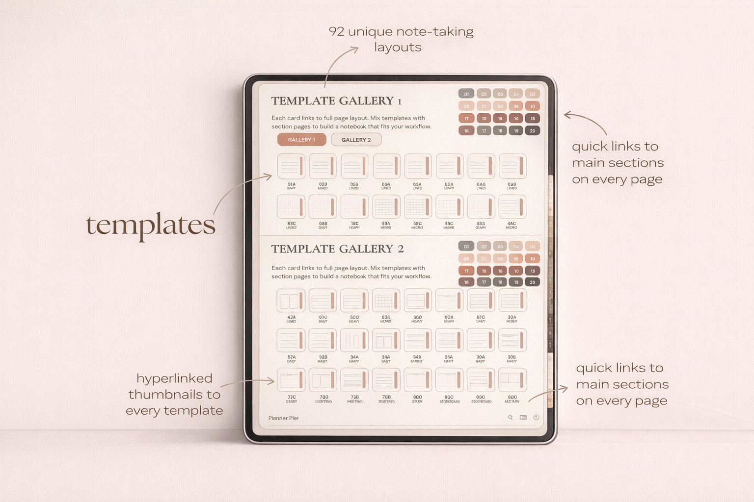 Template gallery showing the notebook note-taking layouts.