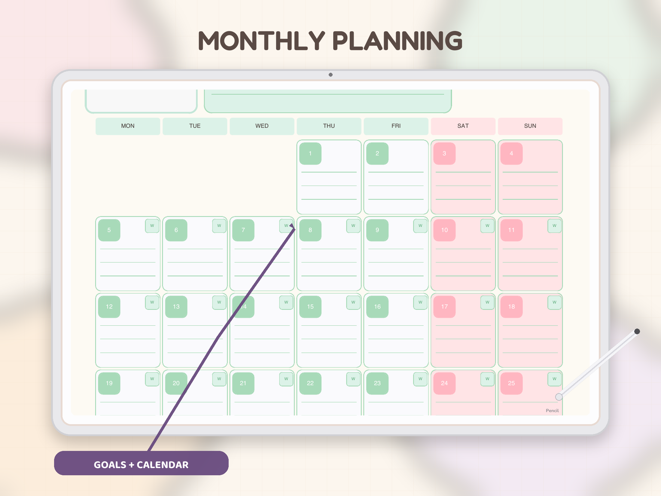 Monthly planning preview from the modern free planner.