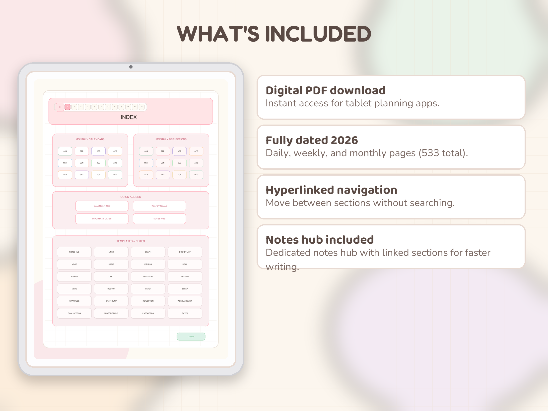 What’s included overview for the 2026 Free Modern Planner.