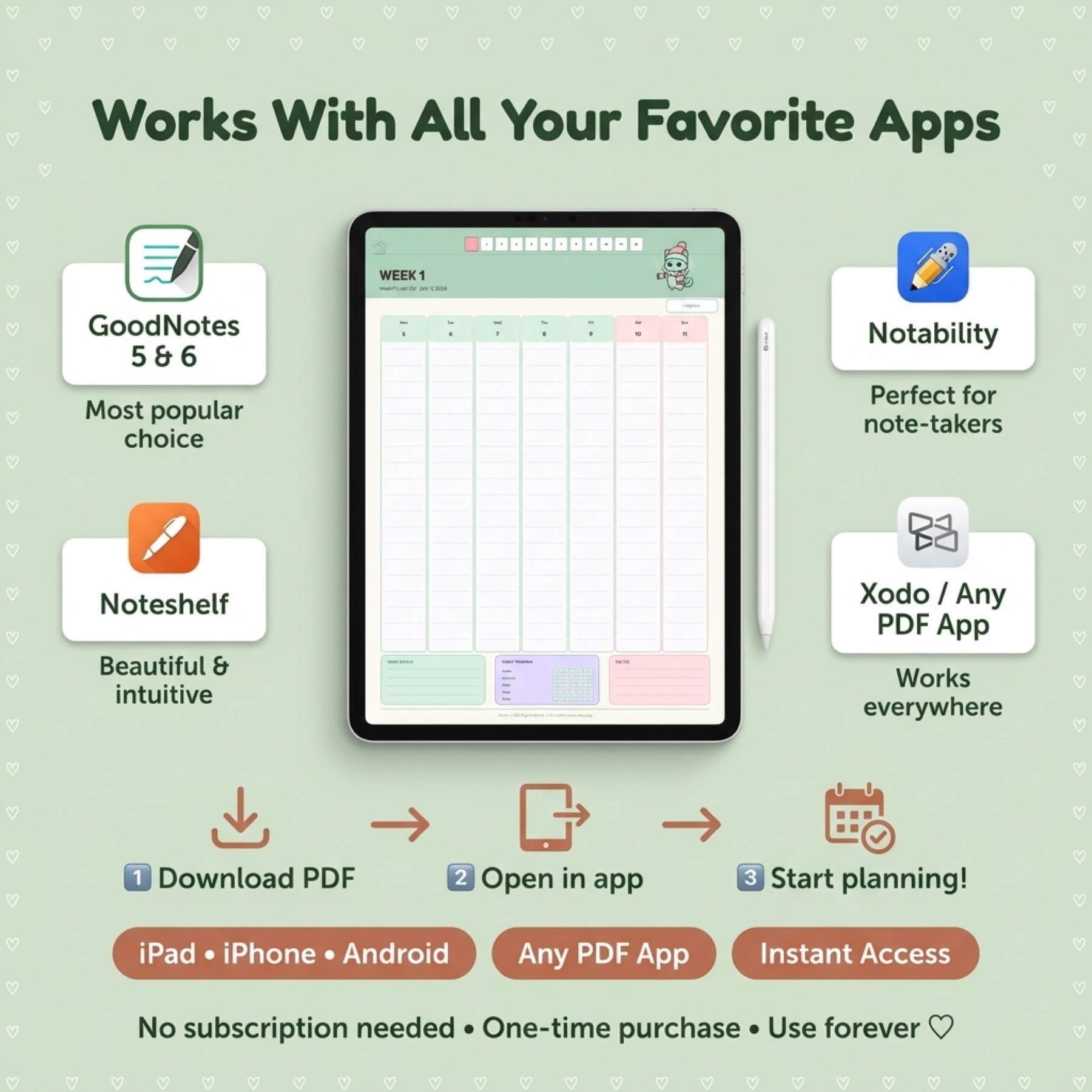Compatible app and device slide for the kawaii cat planner.