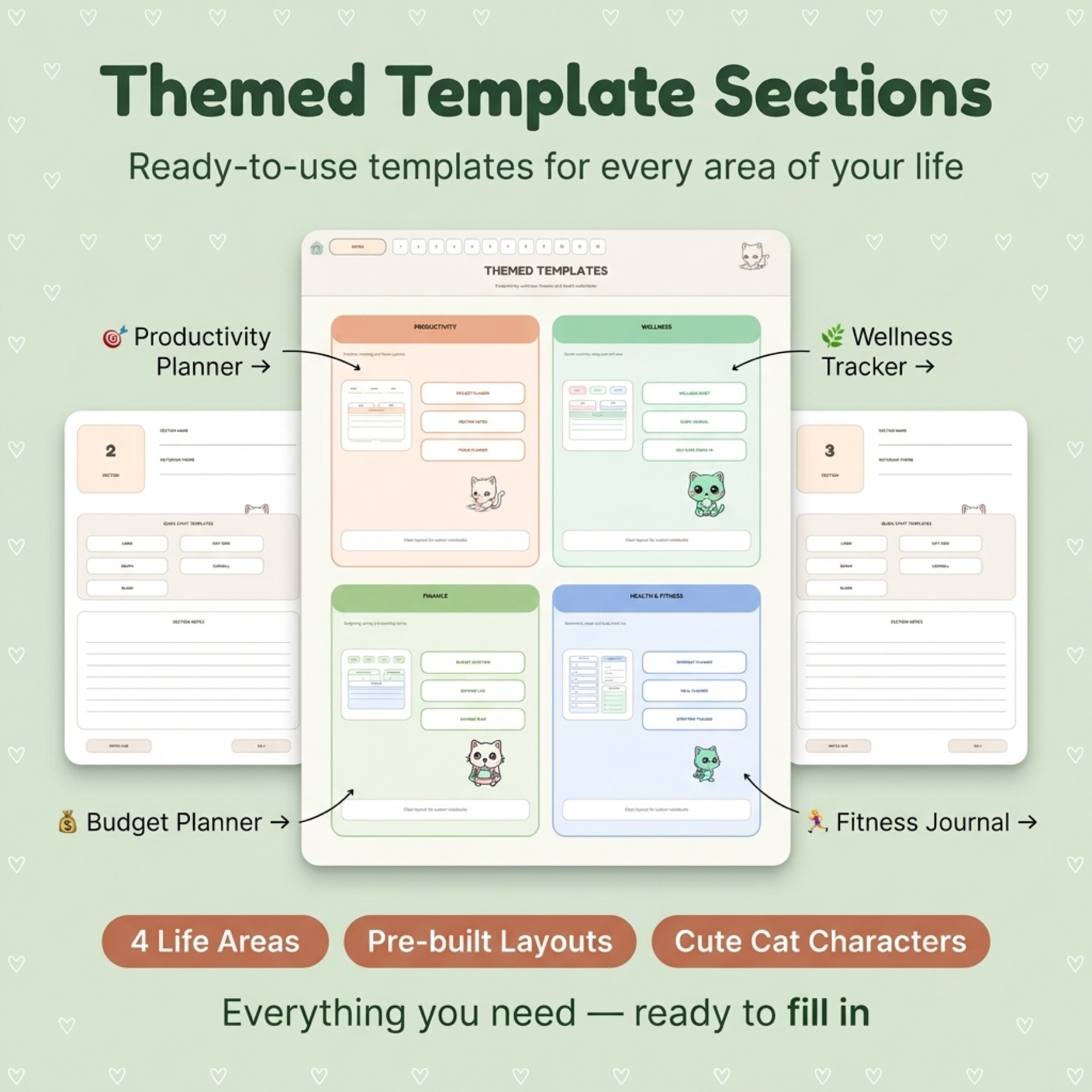 Themed planning templates from the 2026 kawaii cat planner.
