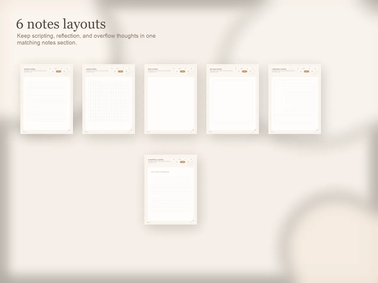 Flexible notes pages from the manifestation journal for scripting and reflection.