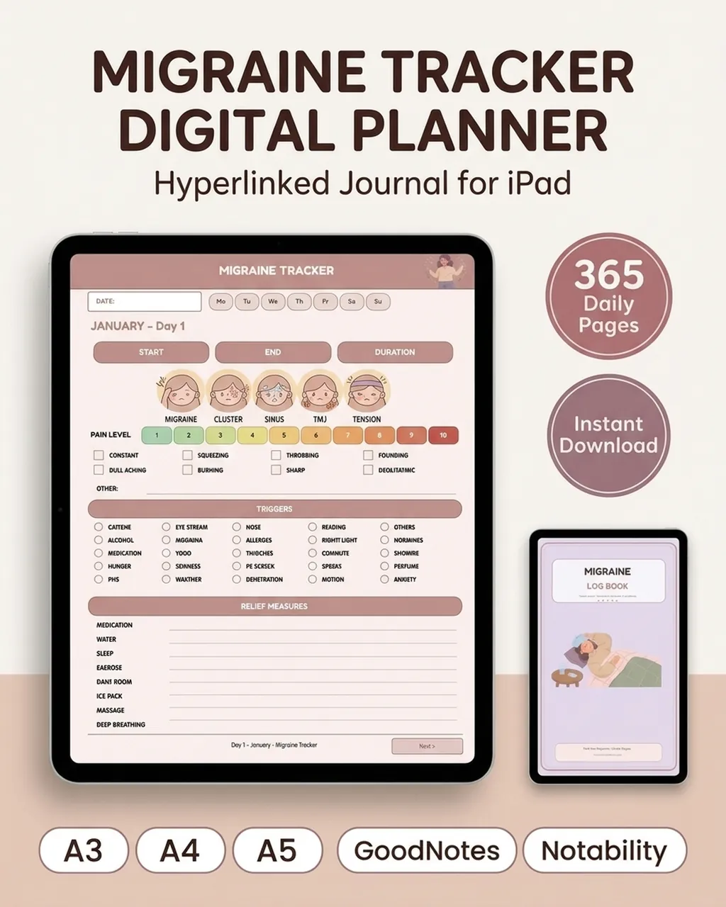 Migraine Tracker Log Book hero image.
