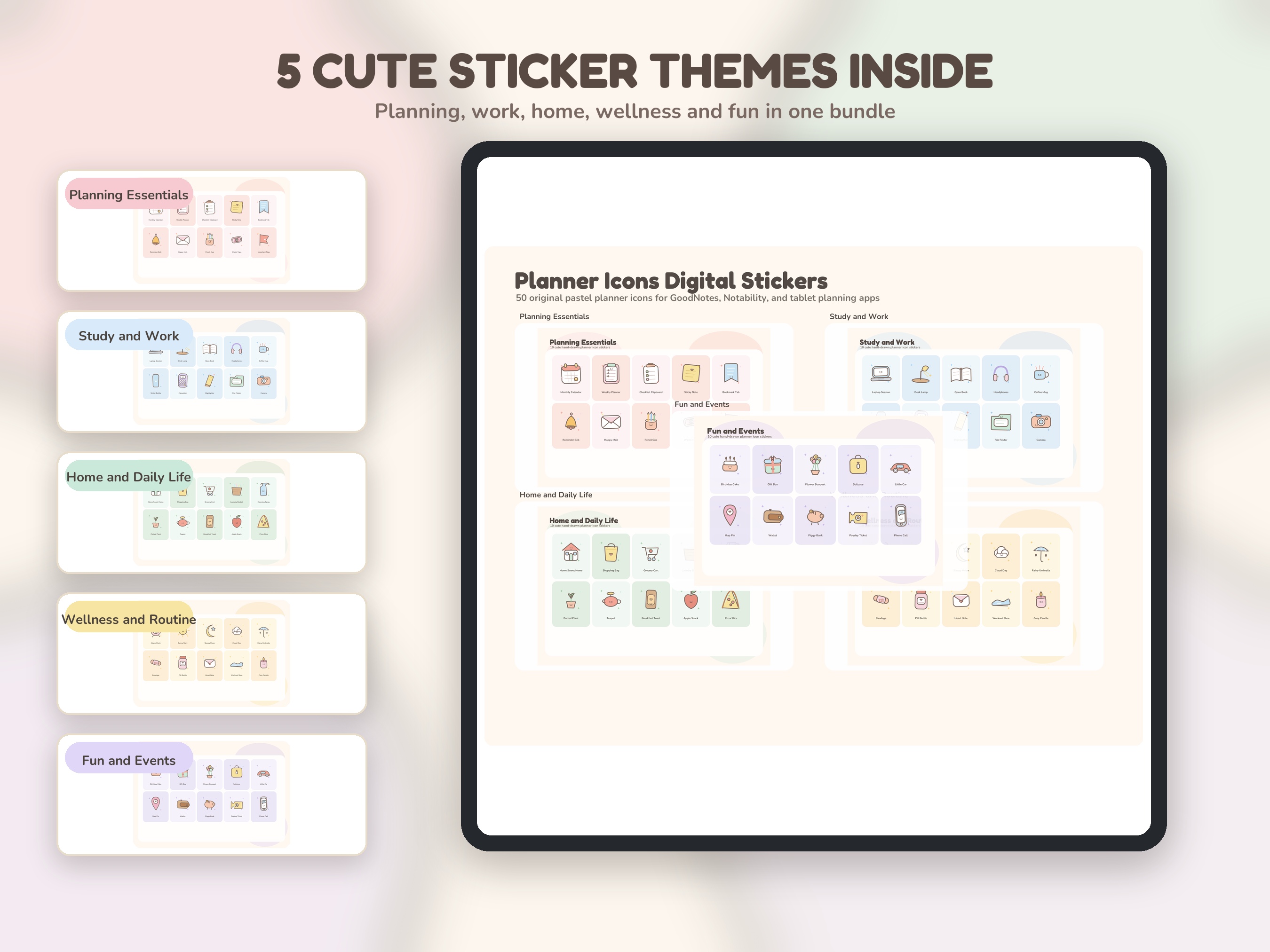 Five themed sticker collections overview.