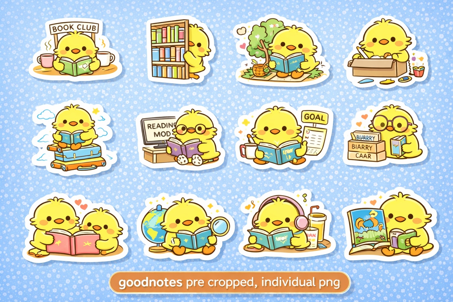 Close-up of cute reading sticker details.