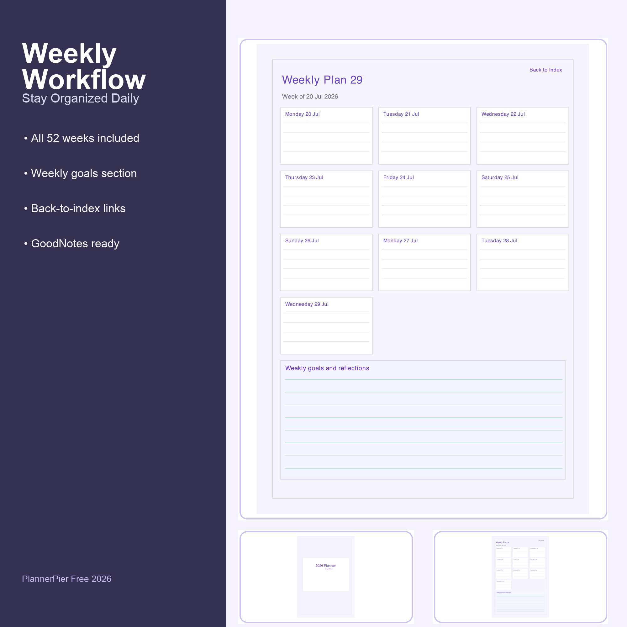 Weekly workflow preview from the free simple planner.